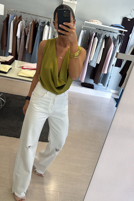 Jeans straight strappi bianco kn