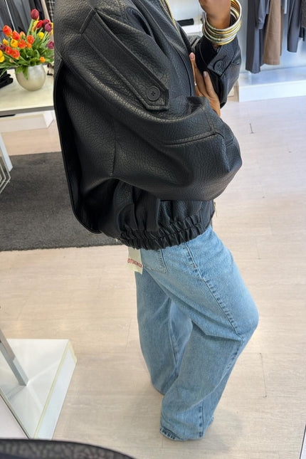 Bomber nero ecopelle martellata kk