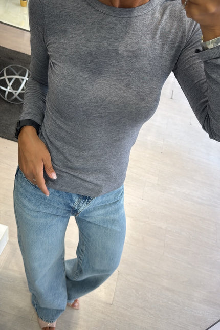 Maglia girocollo grigio melange kn