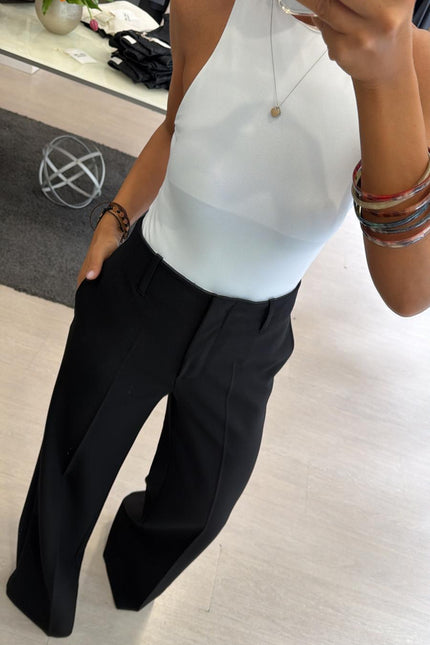 Pantalone dritto nero completo giacca asimmetrica kk