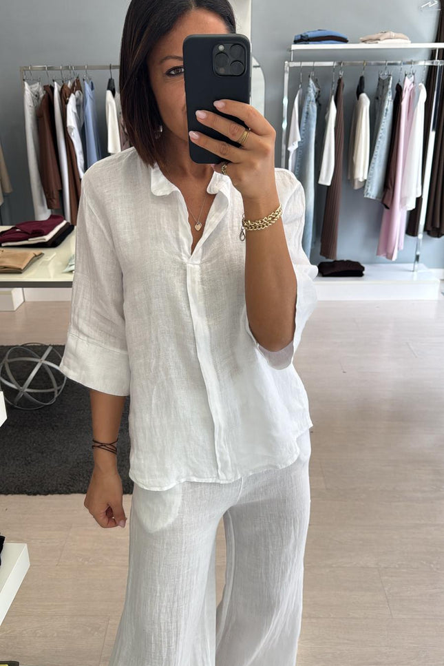 Camicia coreana in lino bianca sl