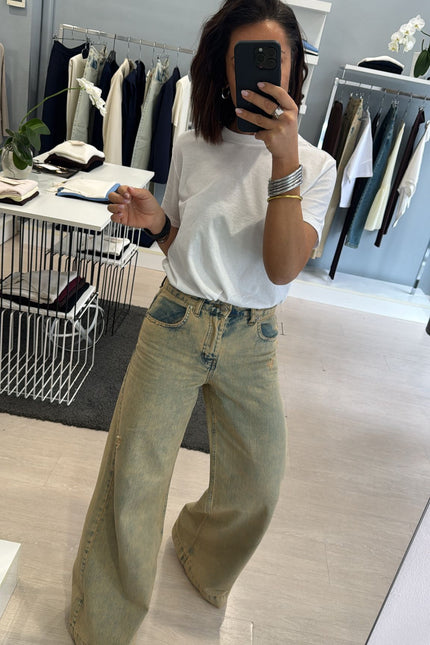 Jeans wide leg sfumato sabbia