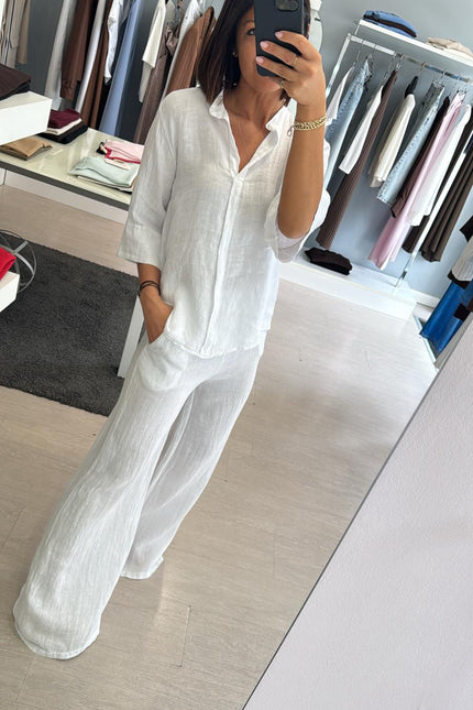 Camicia coreana in lino bianca sl