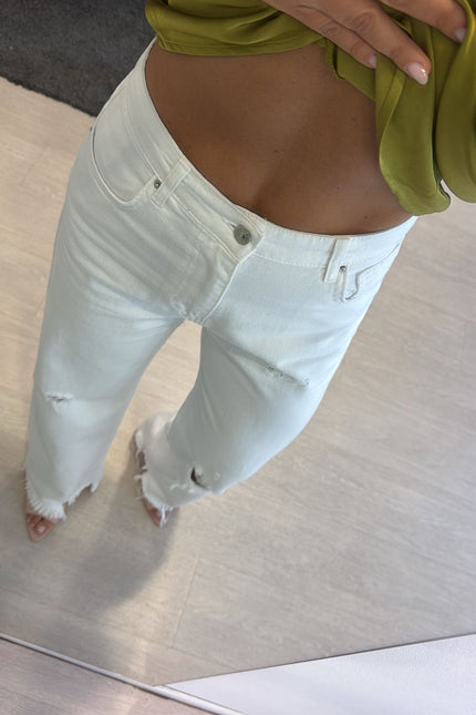 Jeans straight strappi bianco kn