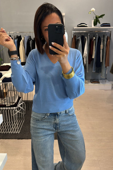 Maglia scollo v azzurro