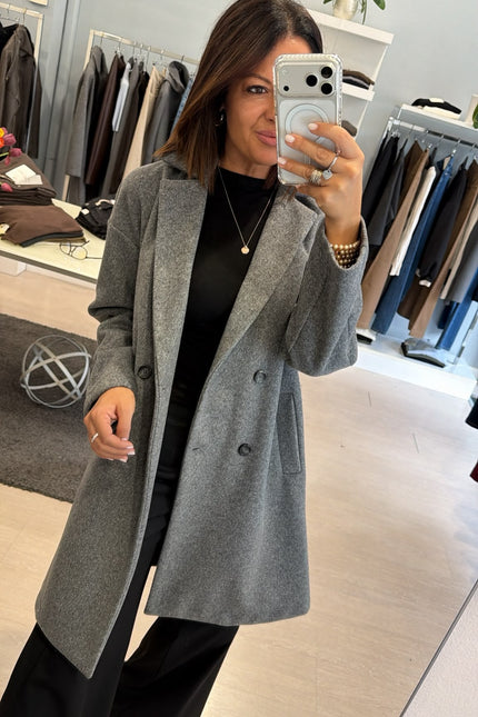 Cappotto Doppiopetto Grigio Melange Ak