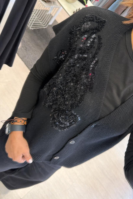 Gilet nero in maglia con ricamo kk