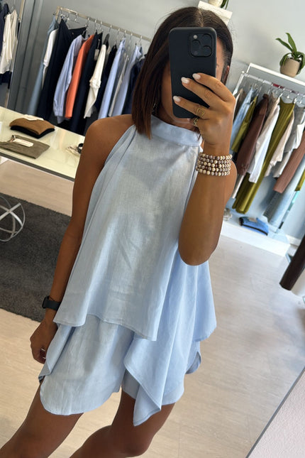 Shorts lino e viscosa celeste kk