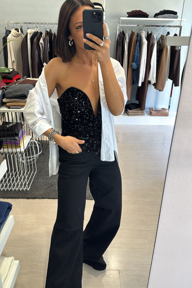 Top paillettes nero