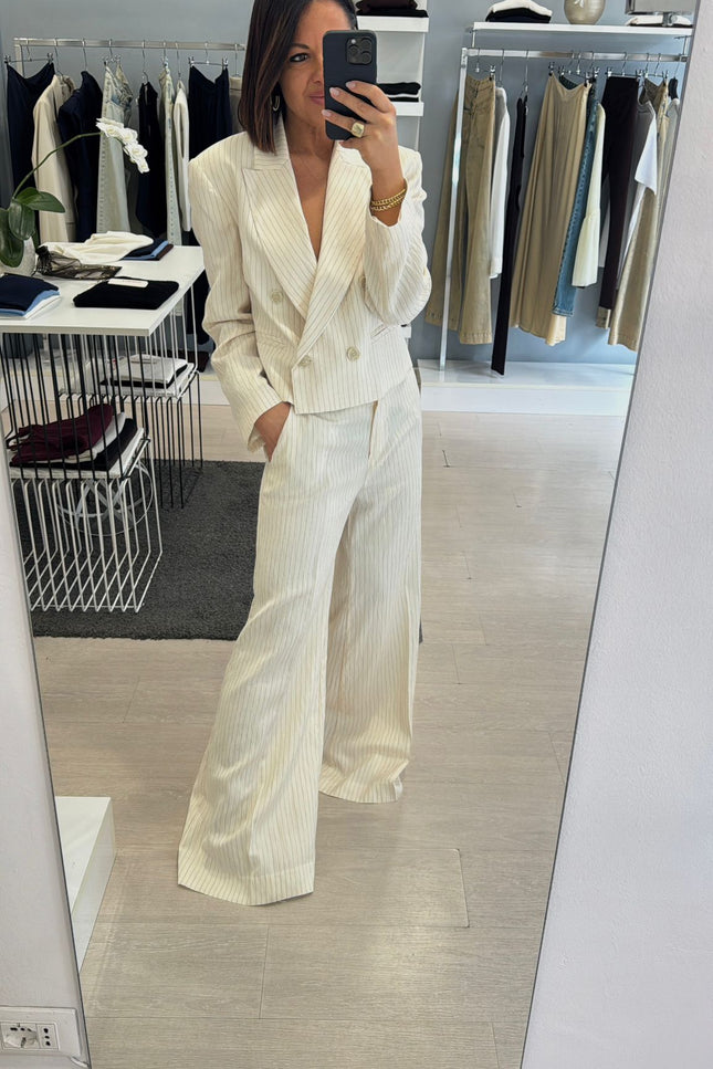 Pantalone completo ecru gessato