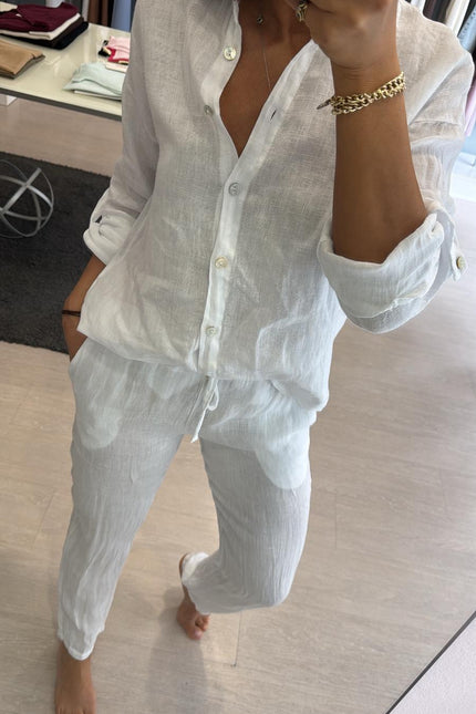 Pantalone slim in lino bianco sl