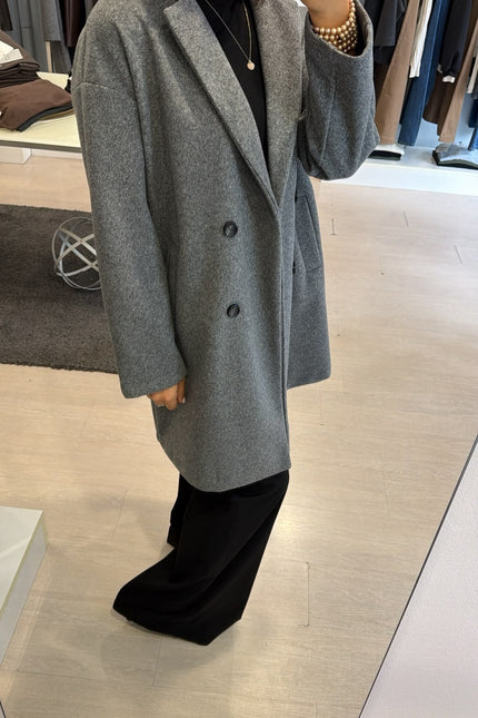 Cappotto Doppiopetto Grigio Melange Ak