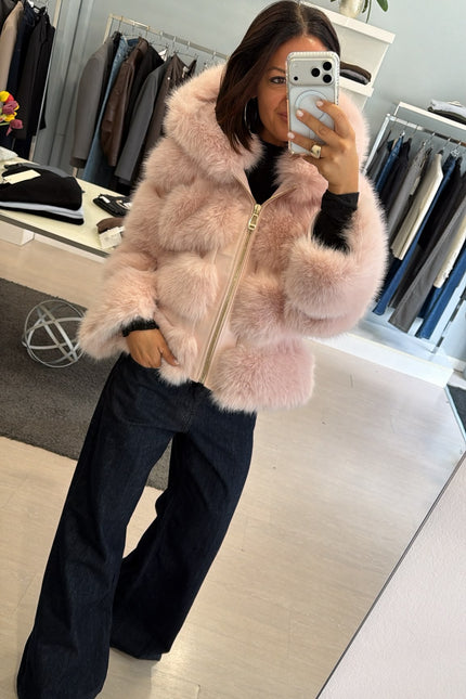 Pelliccia eco con dettagli leather-effect rosa yl