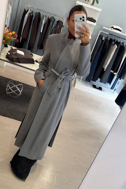 Cappotto lungo grigio melangè kk