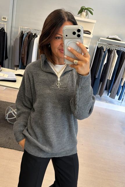 Maglia a coste mezza zip grigia kn