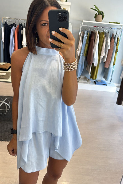 Shorts lino e viscosa celeste kk