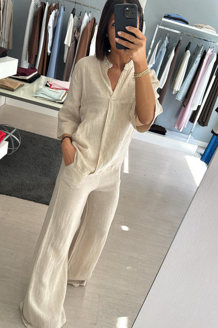 Camicia coreana in lino sabbia sl