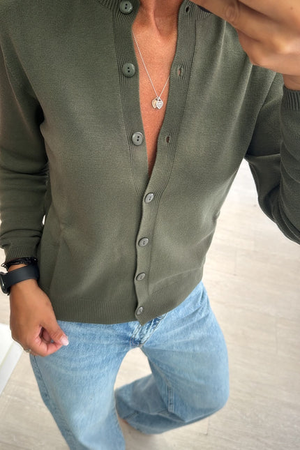 Cardigan regular verde militare kn