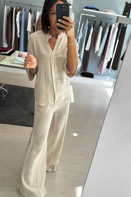 Camicia coreana in lino sabbia sl
