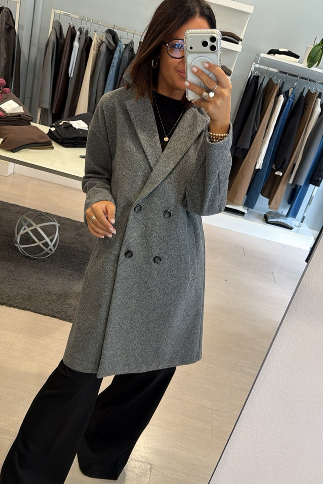 Cappotto Doppiopetto Grigio Melange Ak