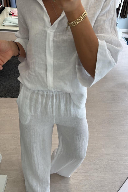 Pantalone dritto in lino bianco sl