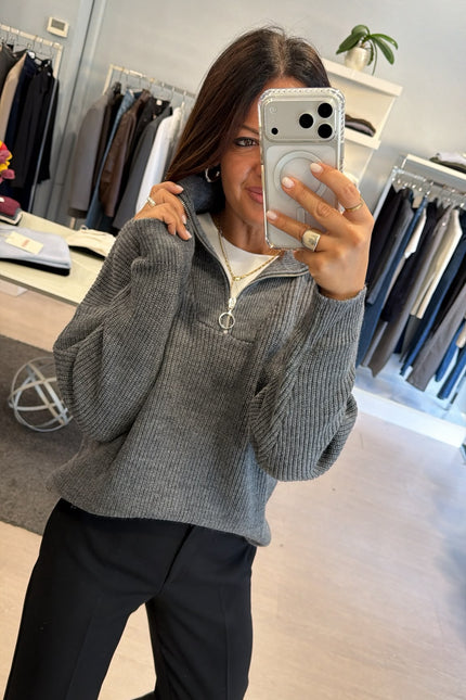 Maglia a coste mezza zip grigia kn