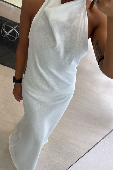 Abito lungo lino e viscosa bianco kk