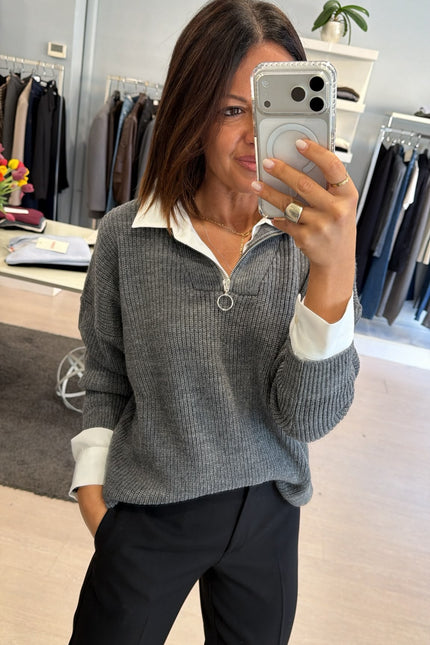 Maglia a coste mezza zip grigia kn