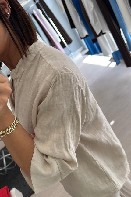 Camicia coreana in lino sabbia sl