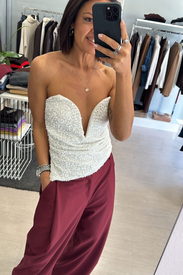 Top paillettes bianco