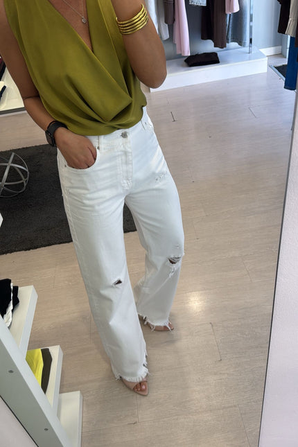 Jeans straight strappi bianco kn