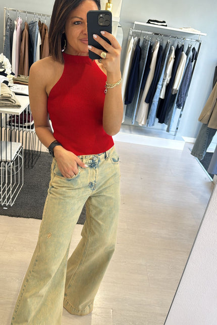 Jeans wide leg sfumato sabbia