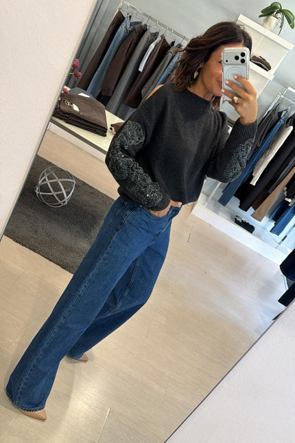Girocollo antracite in maglia con ricamo kk