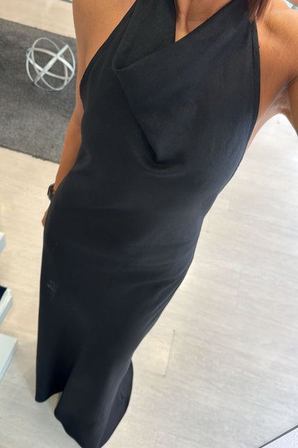 Abito lungo lino e viscosa nero kk