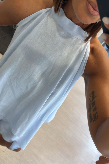 Camicia asimmetrica lino e viscosa celeste kk