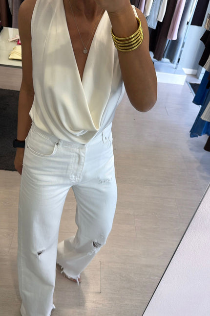 Jeans straight strappi bianco kn