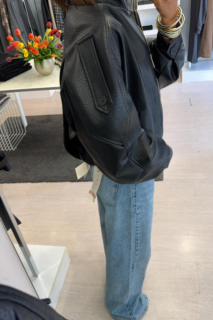 Bomber nero ecopelle martellata kk