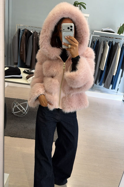 Pelliccia eco con dettagli leather-effect rosa yl