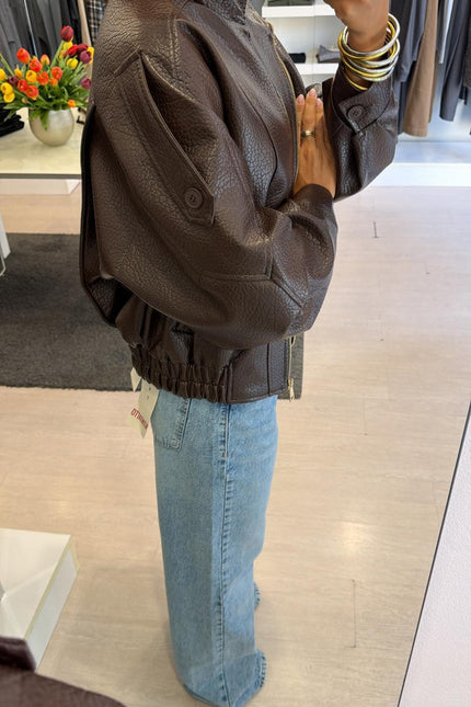 Bomber cioccolato ecopelle martellata kk