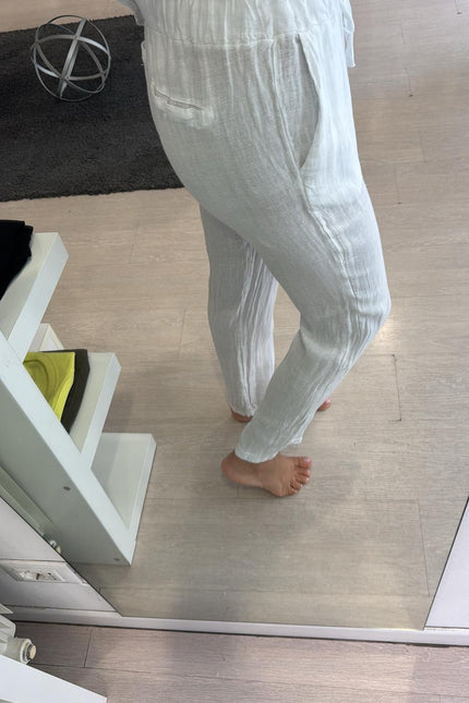 Pantalone slim in lino bianco sl