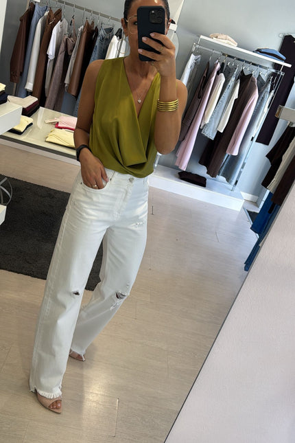 Jeans straight strappi bianco kn