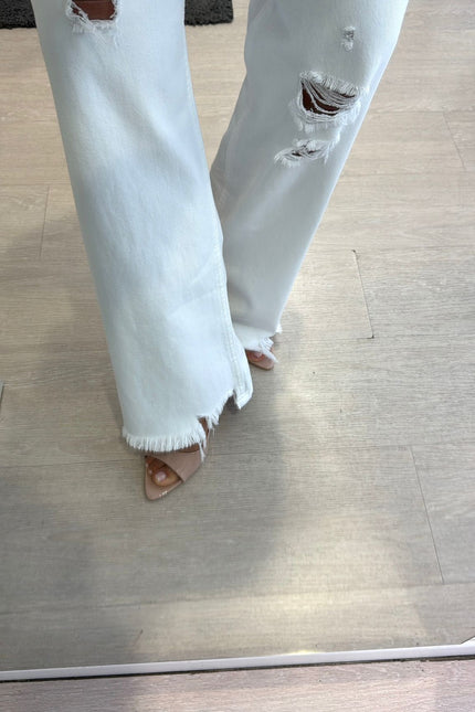 Jeans straight strappi bianco kn