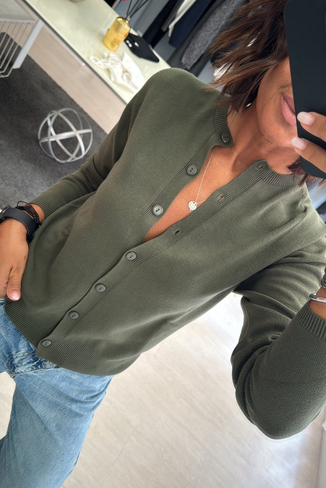 Cardigan regular verde militare kn