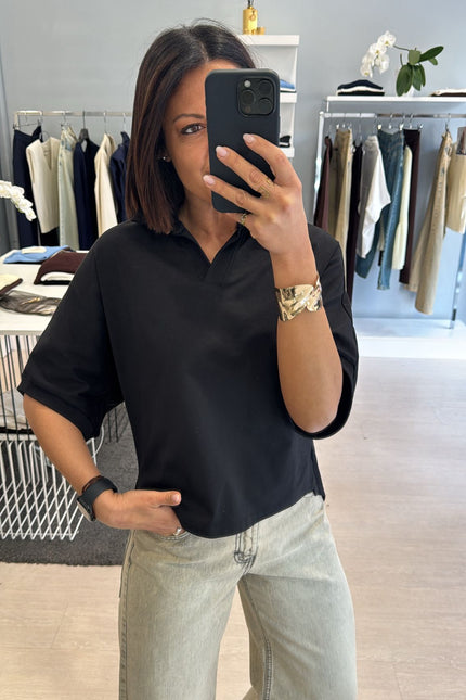 Polo boxy fit in cotone nera