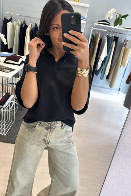 Polo boxy fit in cotone nera