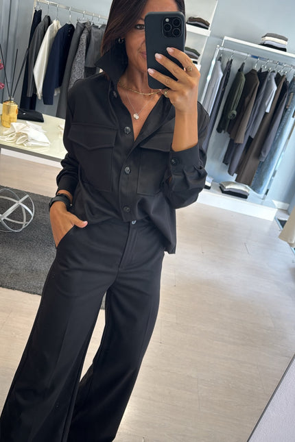 Pantalone dritto completo overshirt nero ak