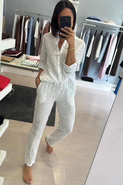 Pantalone slim in lino bianco sl